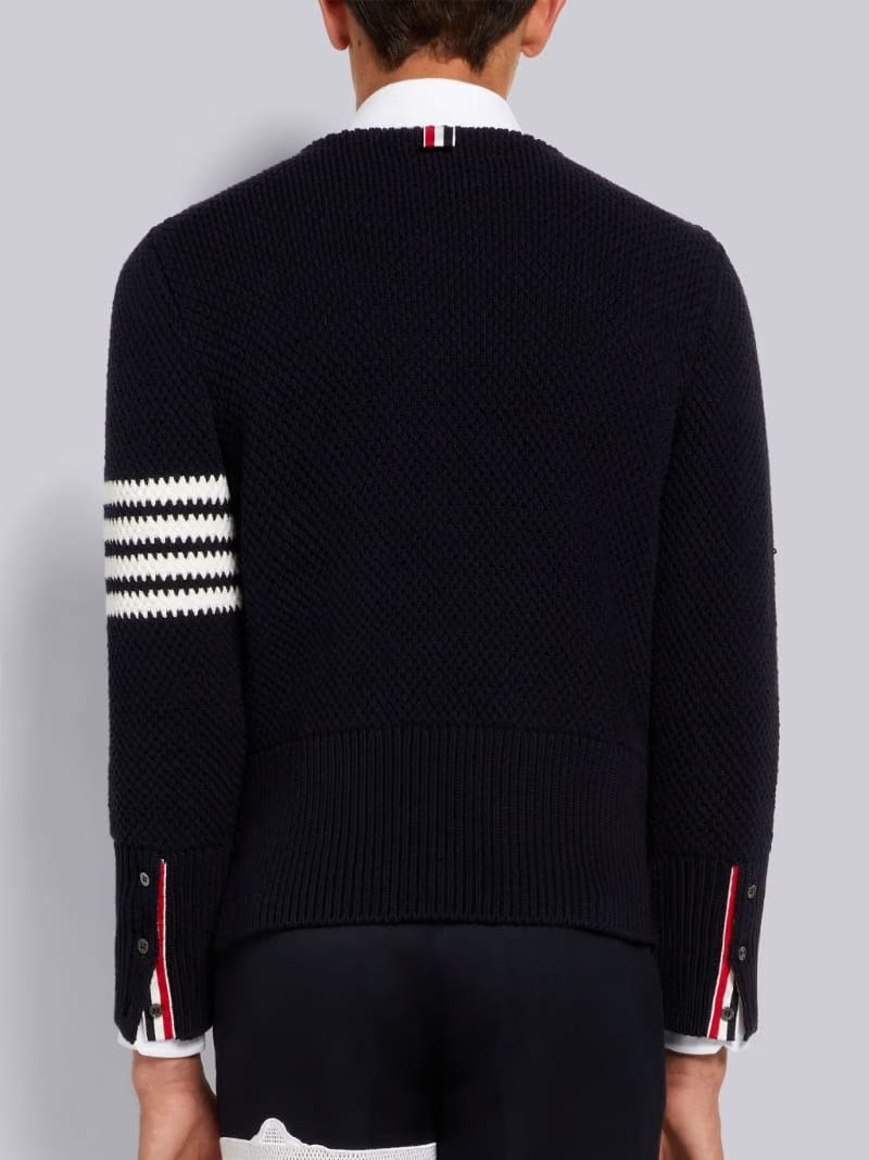 Thom Browne Navy Seed Stitch Cotton 4-Bar Boat Neck Pullover