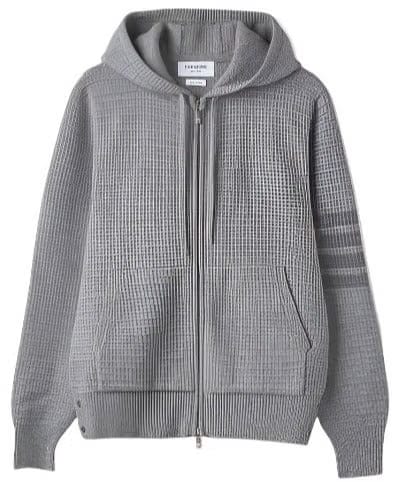 Thom Browne Light Grey Overwashed Cashmere 4-Bar Zip Up Hoodie