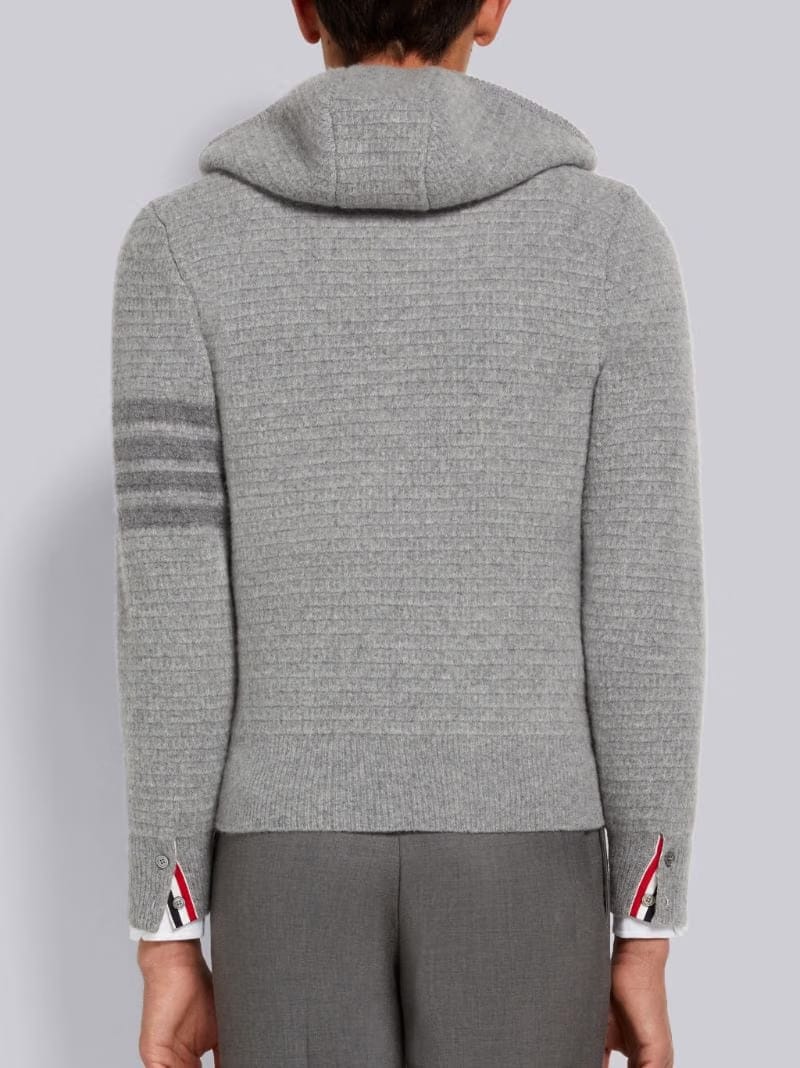 Thom Browne Light Grey Overwashed Cashmere 4-Bar Zip Up Hoodie