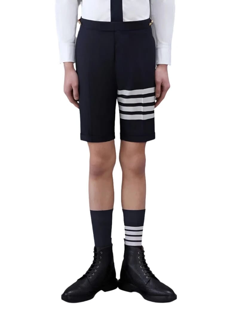 Thom Browne Navy Plain Weave Suiting 4-Bar Shorts