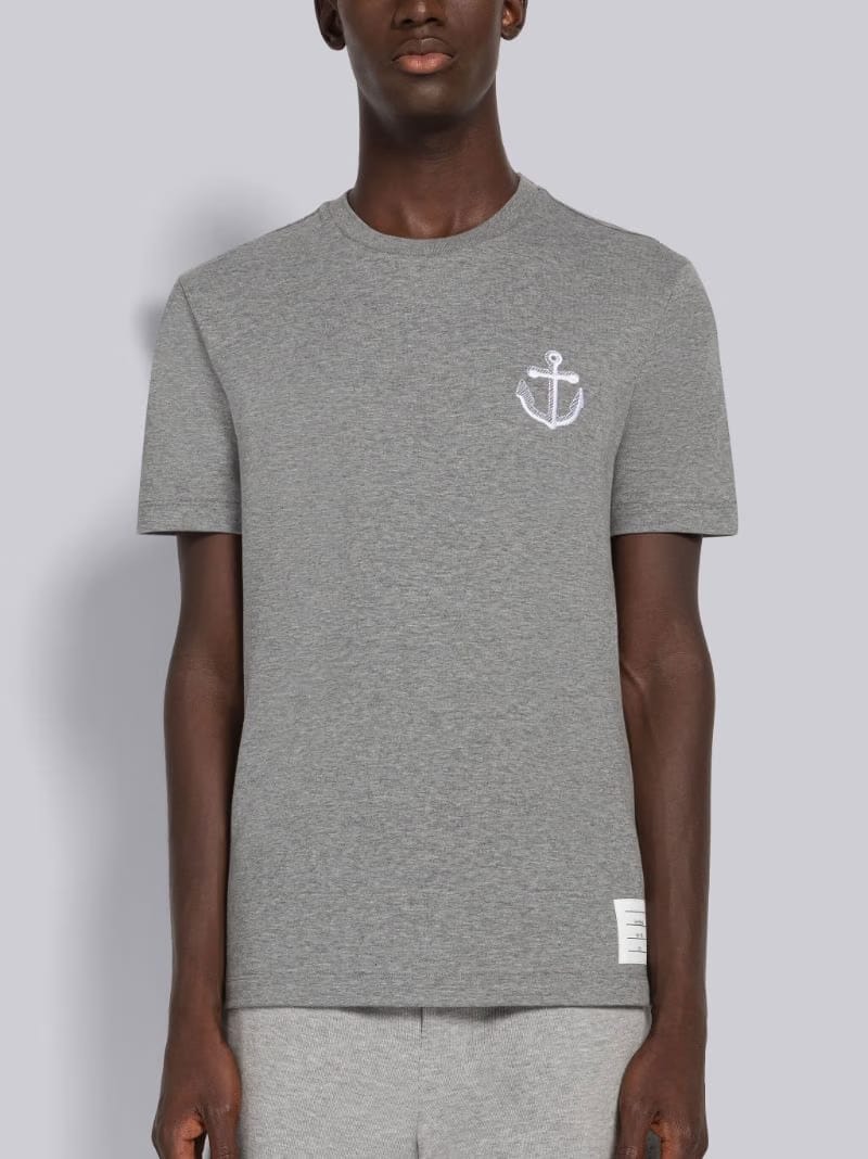 Thom Browne Short Sleeve T-Shirt With Anchor Icon Embroidery