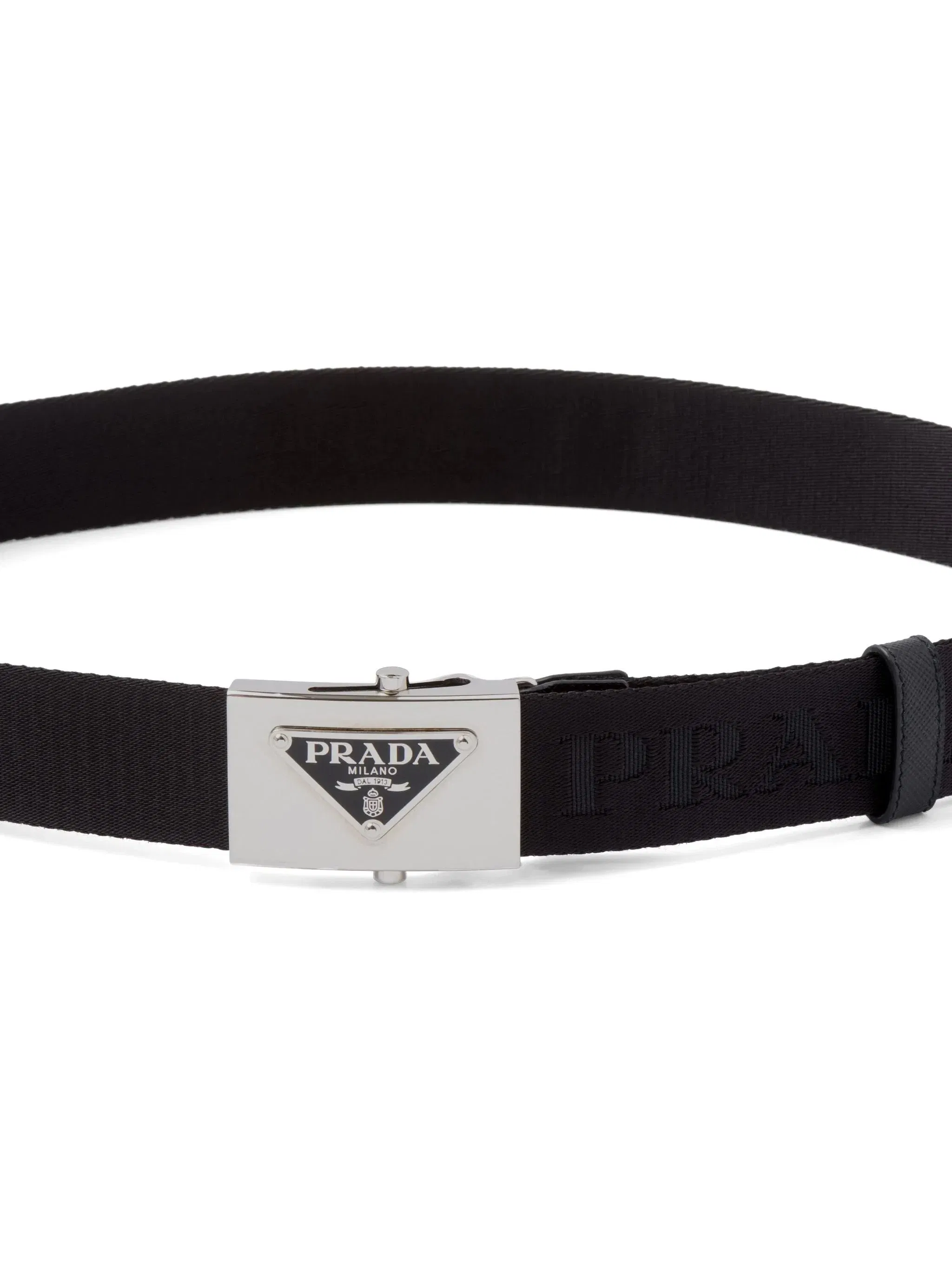 Prada Belts SS23 Prada Triangle Logo Plaque Buckle Belt Black