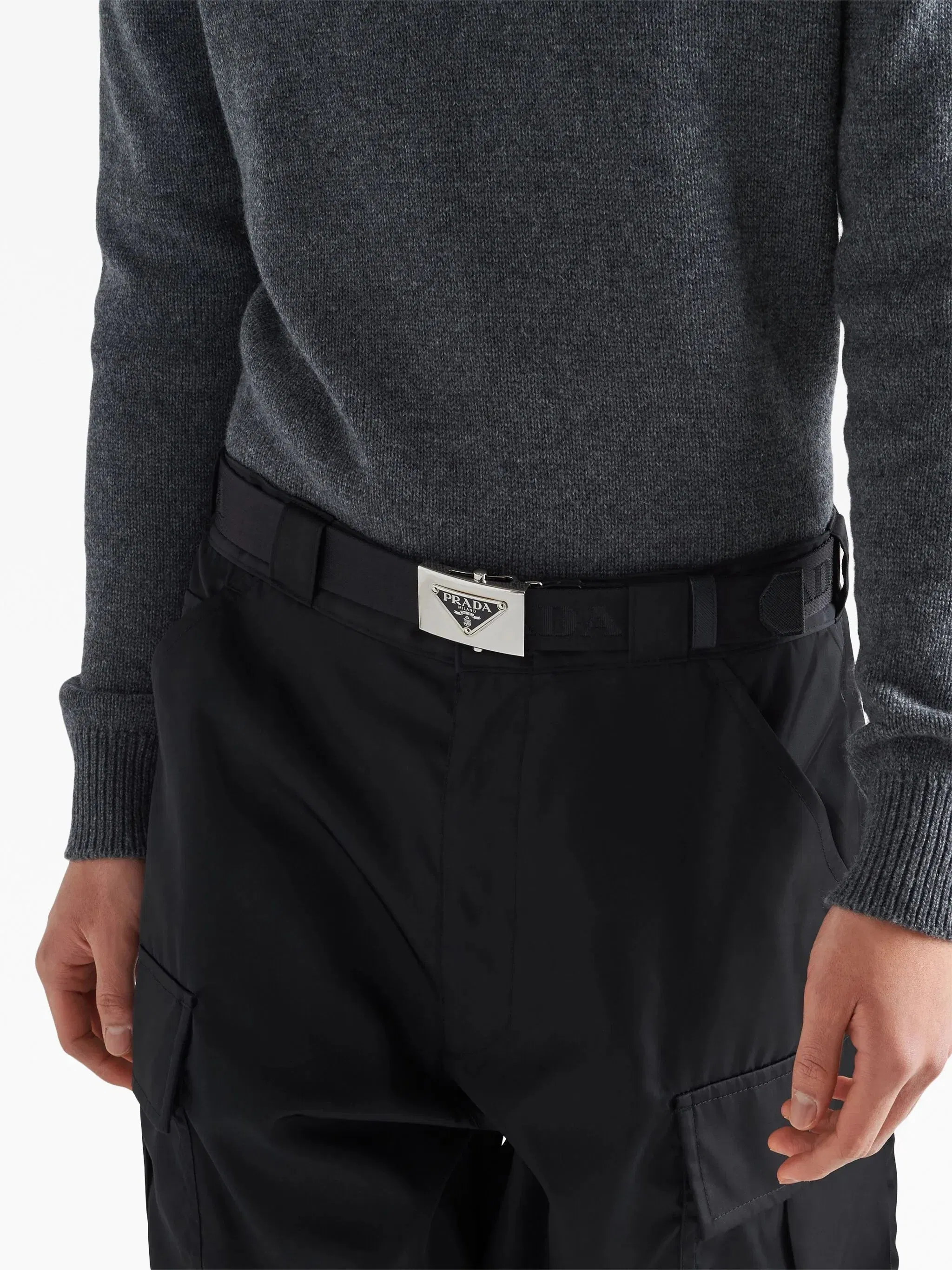 Prada Belts SS23 Prada Triangle Logo Plaque Buckle Belt Black