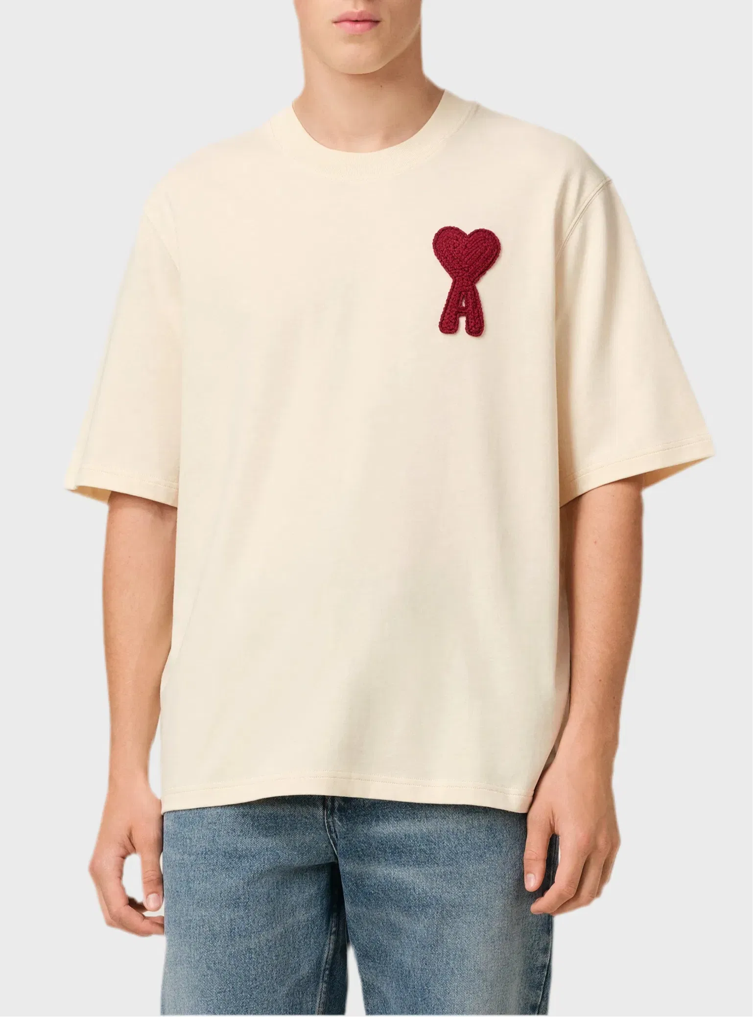 Ami Paris Ami De Coeur Patch T-Shirt ‘Beige’ (Red Heart)