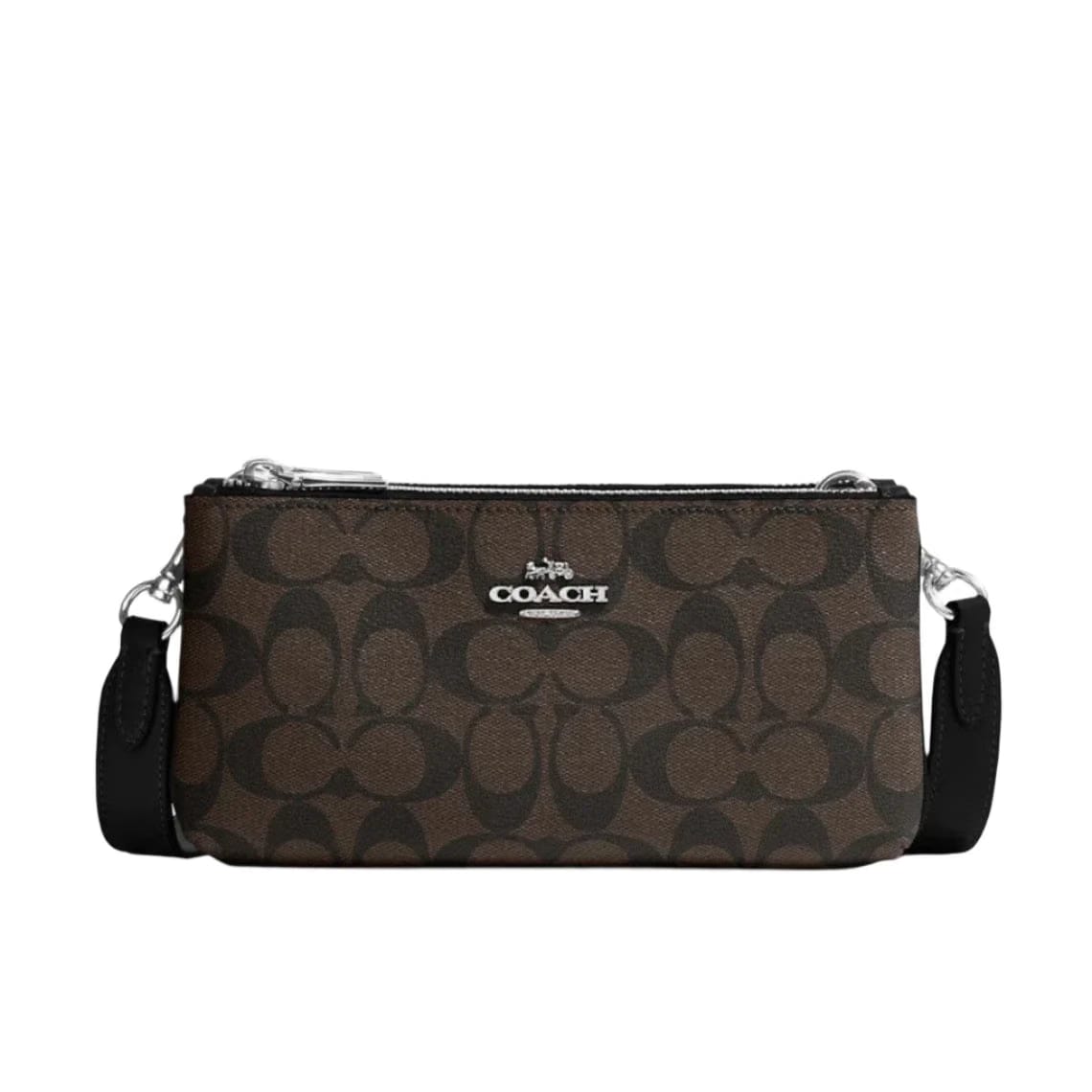 Coach Double Zip Crossbody Bag In Signature Canvas Brown/Black