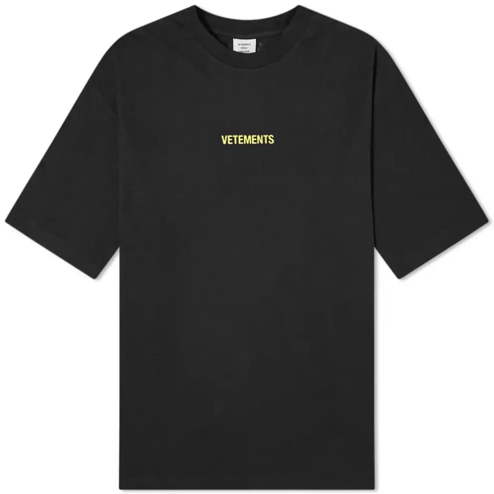Vetements Black Neon Yellow Logo Label T-Shirt