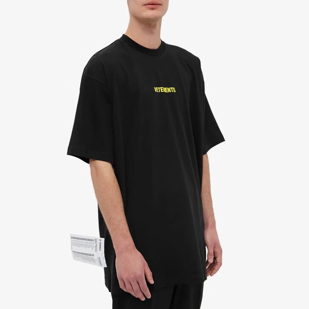 Vetements Black Neon Yellow Logo Label T-Shirt