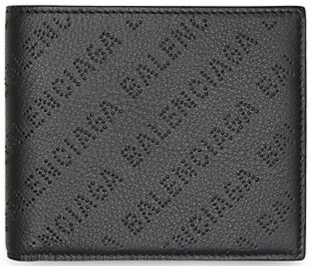 Balenciaga Cash Square Folded Coin Wallet Black Logo Perforated Smooth Calfskin
