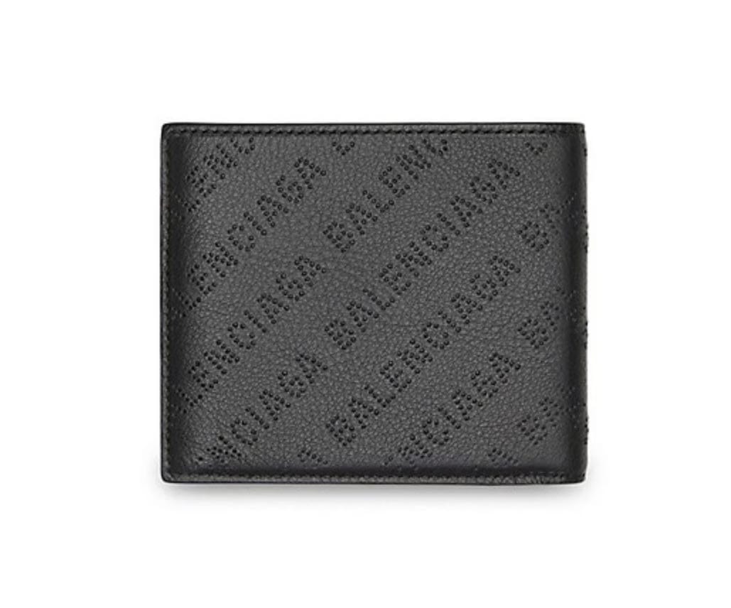 Balenciaga Cash Square Folded Coin Wallet Black Logo Perforated Smooth Calfskin