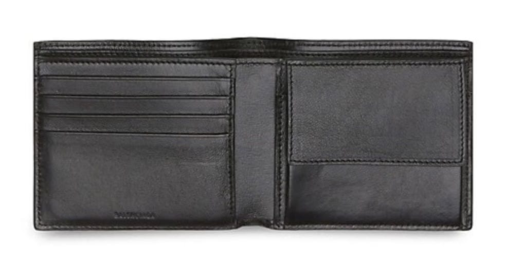 Balenciaga Cash Square Folded Coin Wallet Black Logo Perforated Smooth Calfskin