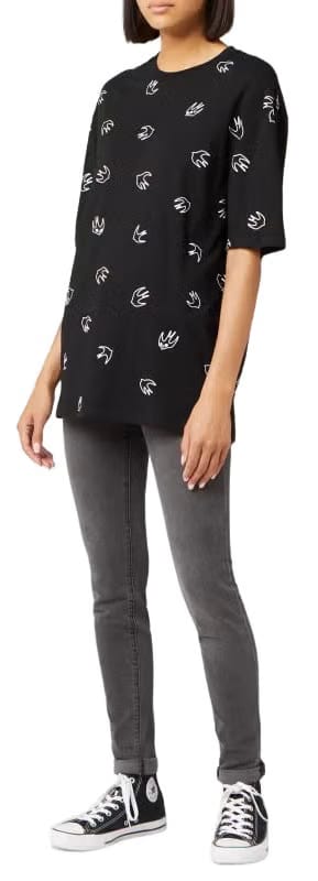 McQ Alexander McQueen Flocked Swallow T-Shirt Black