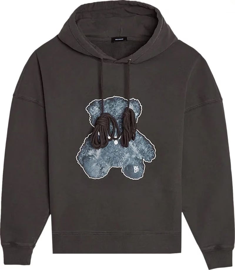 We11done Pearl Necklace Teddy Hoodie Charcoal