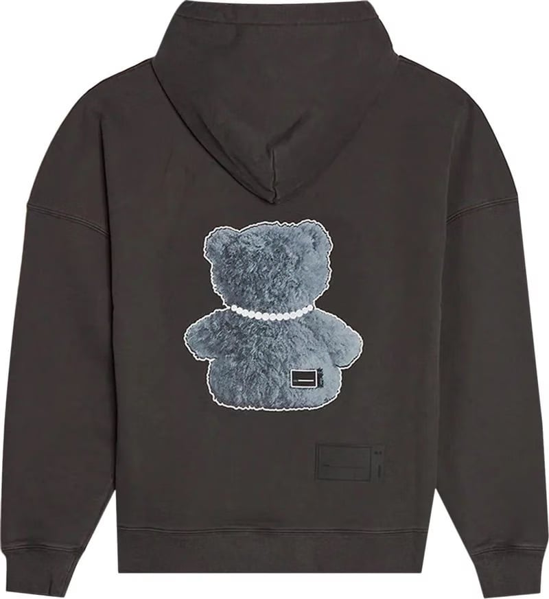 We11done Pearl Necklace Teddy Hoodie Charcoal