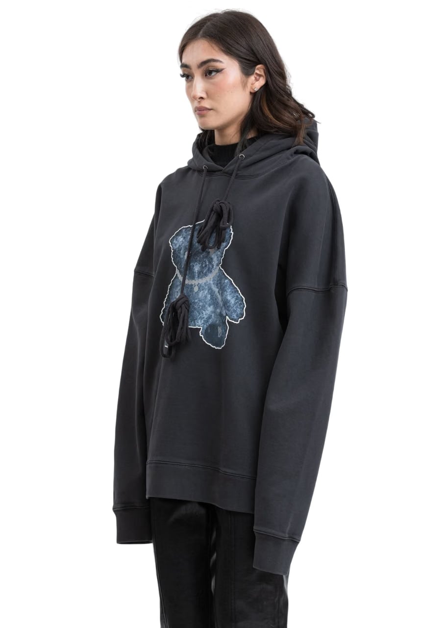 We11done Pearl Necklace Teddy Hoodie Charcoal