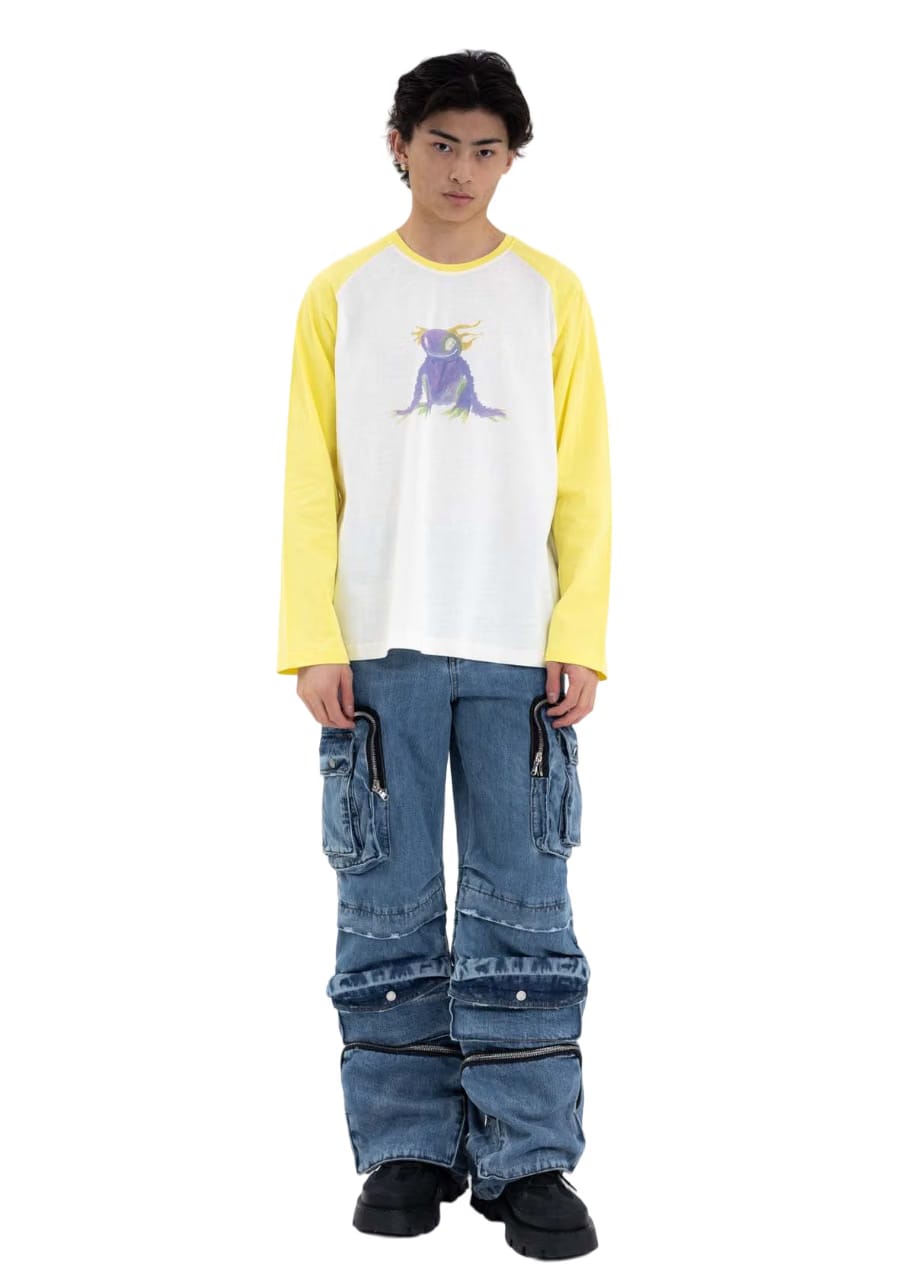 We11done Yellow Monster Long Sleeve Raglan T-Shirt