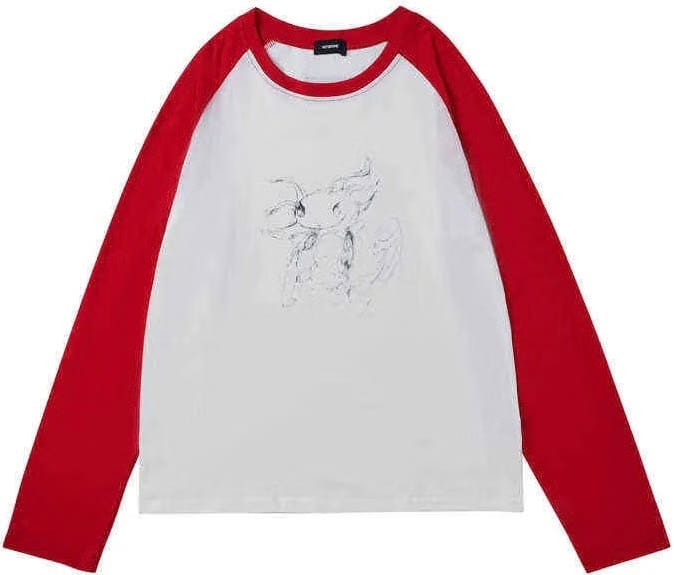 We11done Red Monster Long Sleeve Raglan T-Shirt