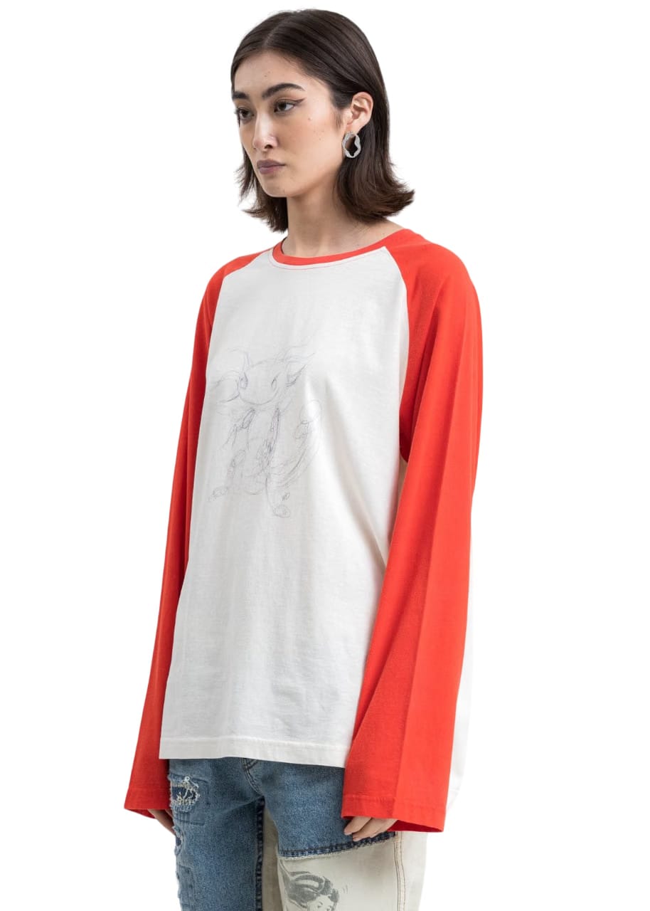 We11done Red Monster Long Sleeve Raglan T-Shirt