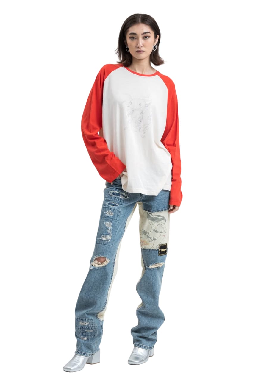 We11done Red Monster Long Sleeve Raglan T-Shirt