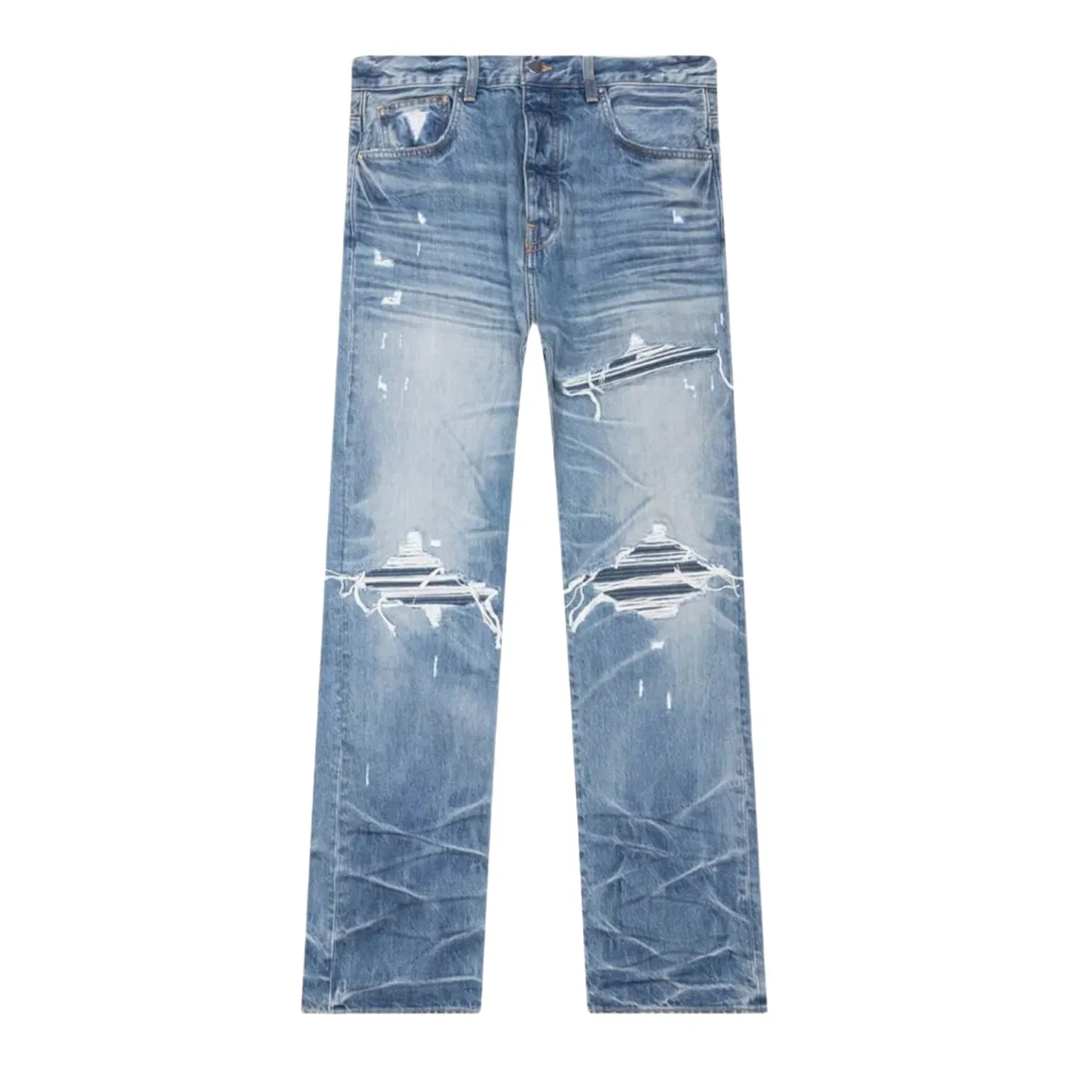 Amiri Mx1 Distressed Mid-Rise Straight-Leg Jeans Honeycomb Indigo
