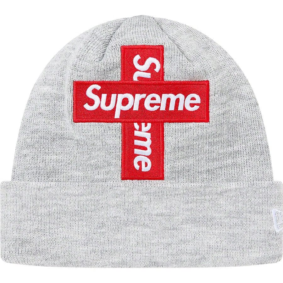 Supreme New Era Cross Box Logo Beanie Heather Grey