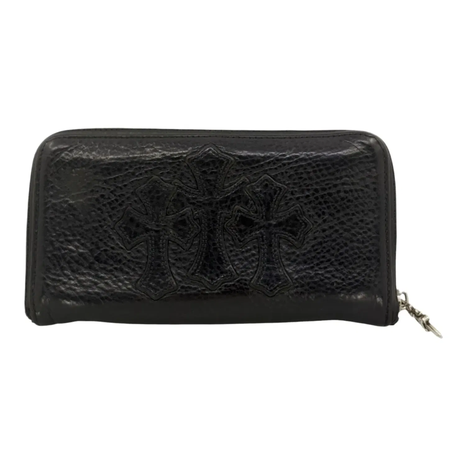 Chrome Hearts Black Triple Cross Leather Zip Wallet