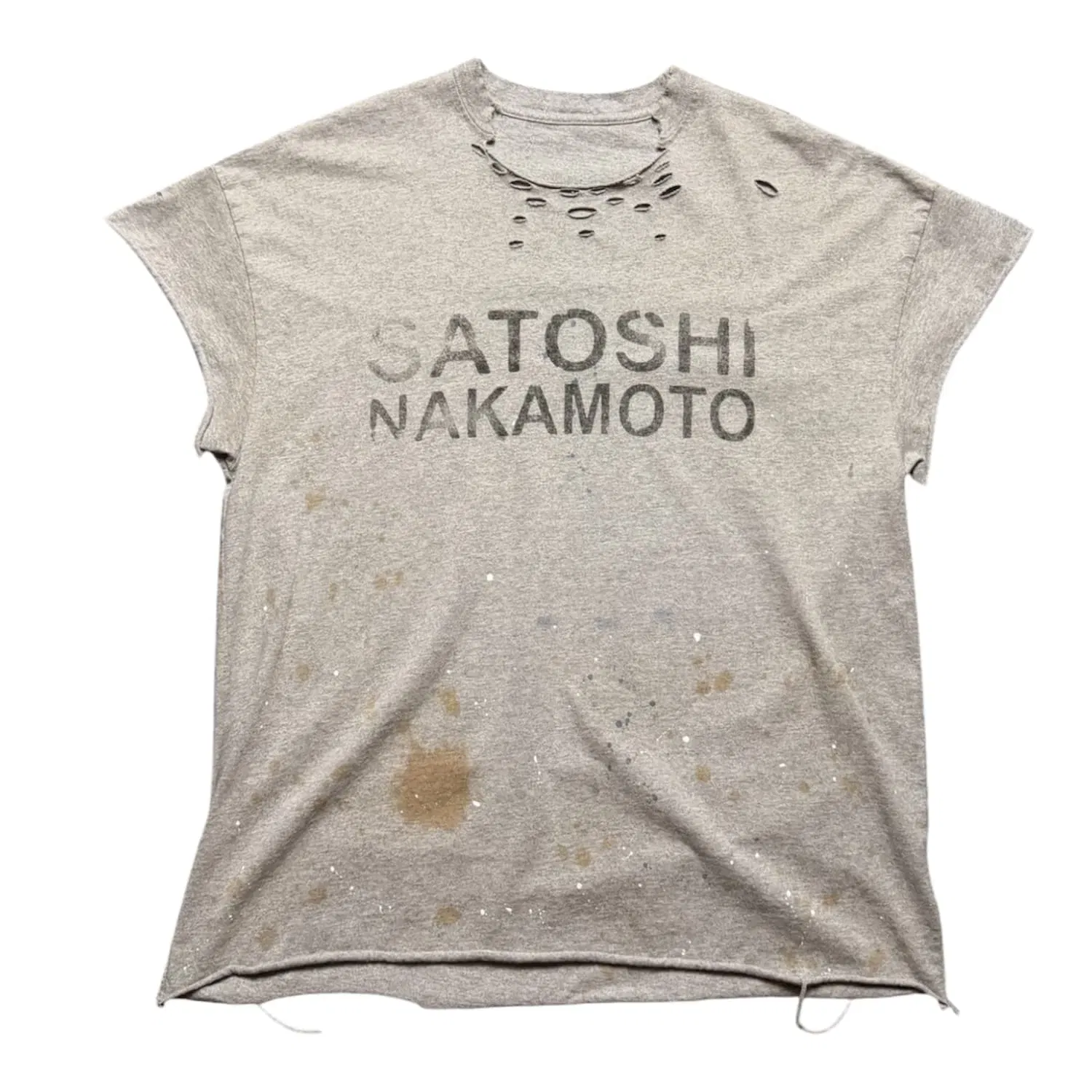 Satoshi Nakamoto Distressed Sleeveless T-Shirt Grey