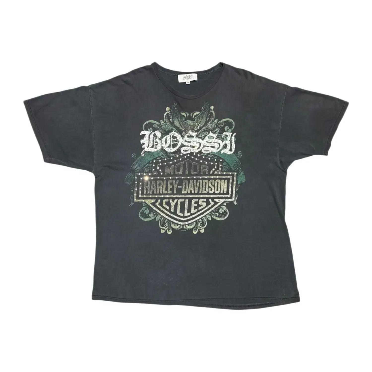Bossi Harley Davidson Green Vintage Rhinestone T-Shirt