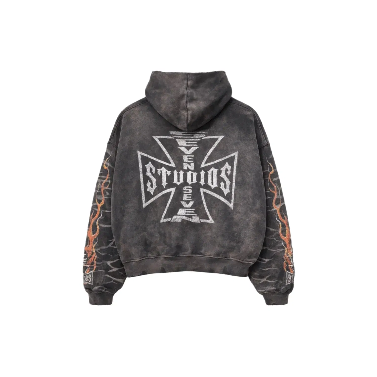 77 Studios Bones Flame Distressed Hoodie Grey