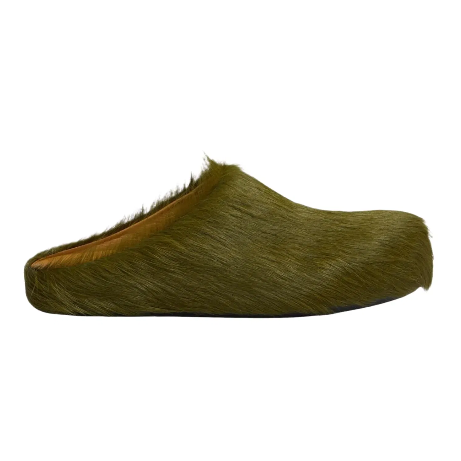 Marni Long Hair Calfskin Fussbett Sabot Mule Olive Green