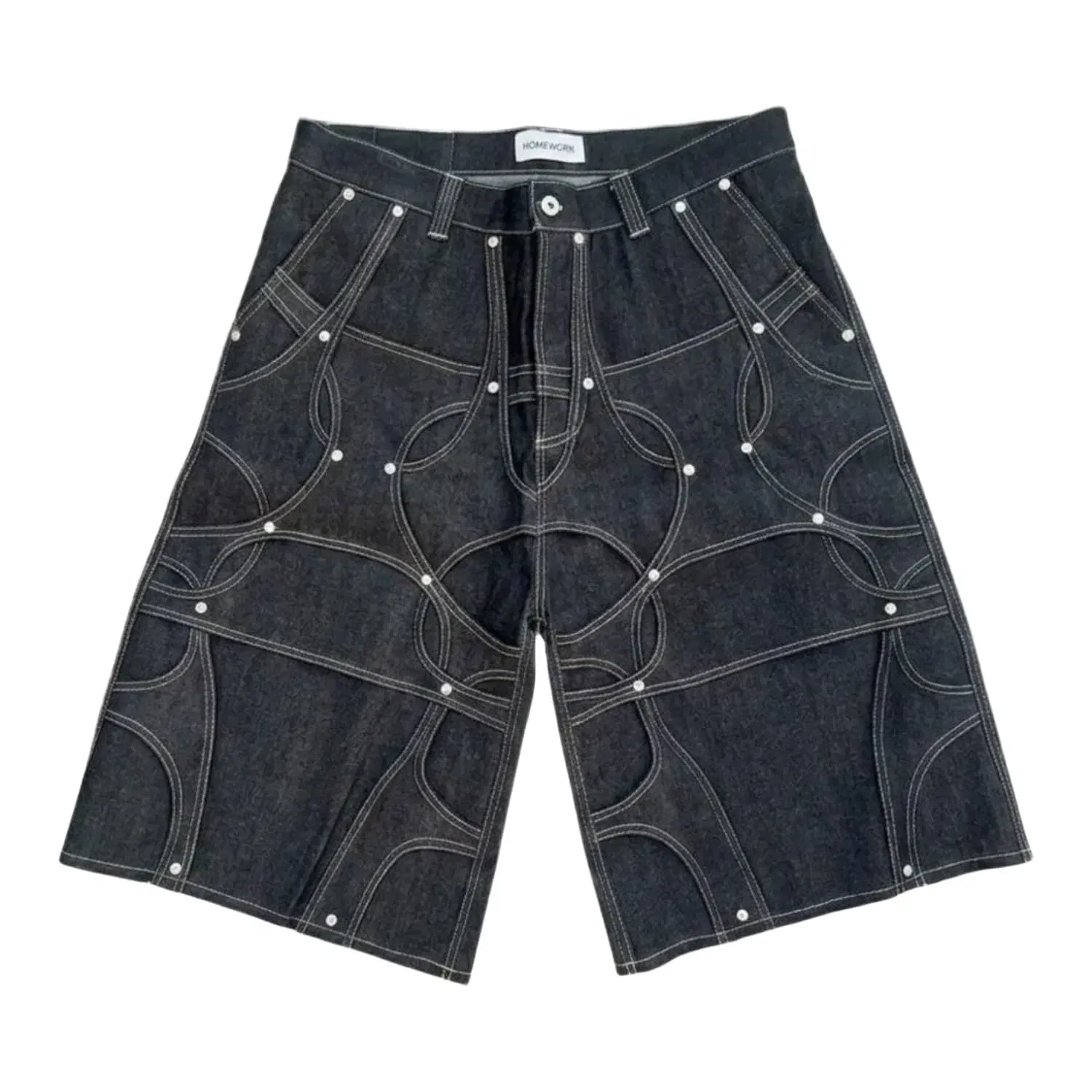 HOMEWORK-ABC HOMEWORK Raw Denim Abstract Shorts Black