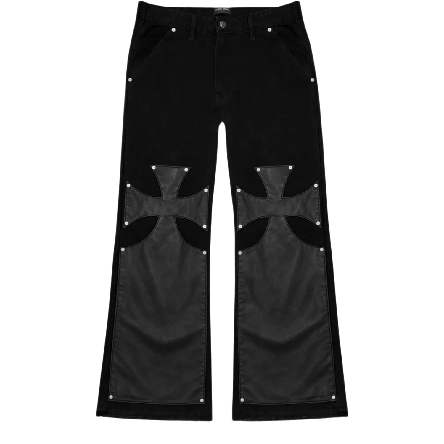 77 Studios Half Leather Denim Pants