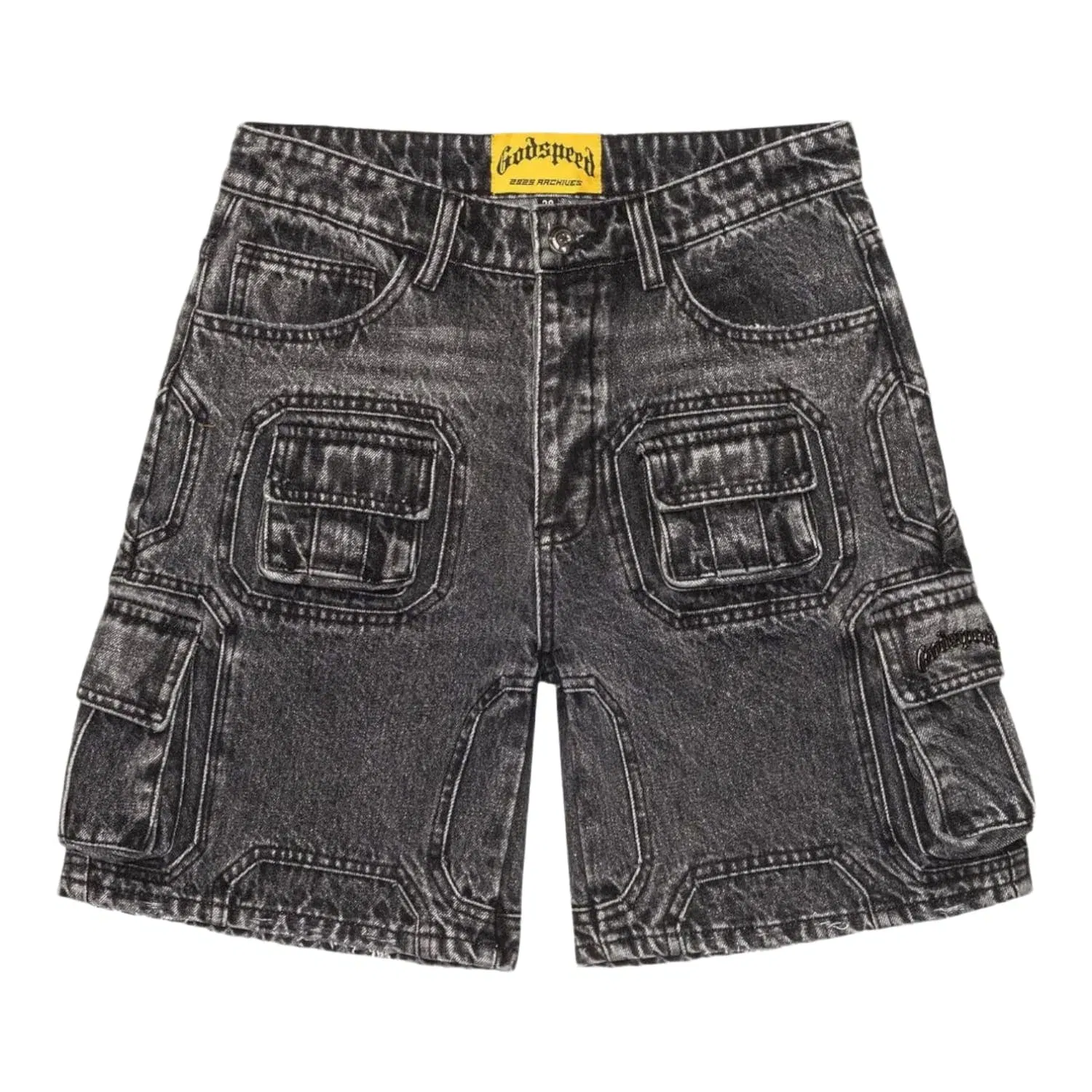 Godspeed Octagon Cargo Denim Shorts (Grey Wash)