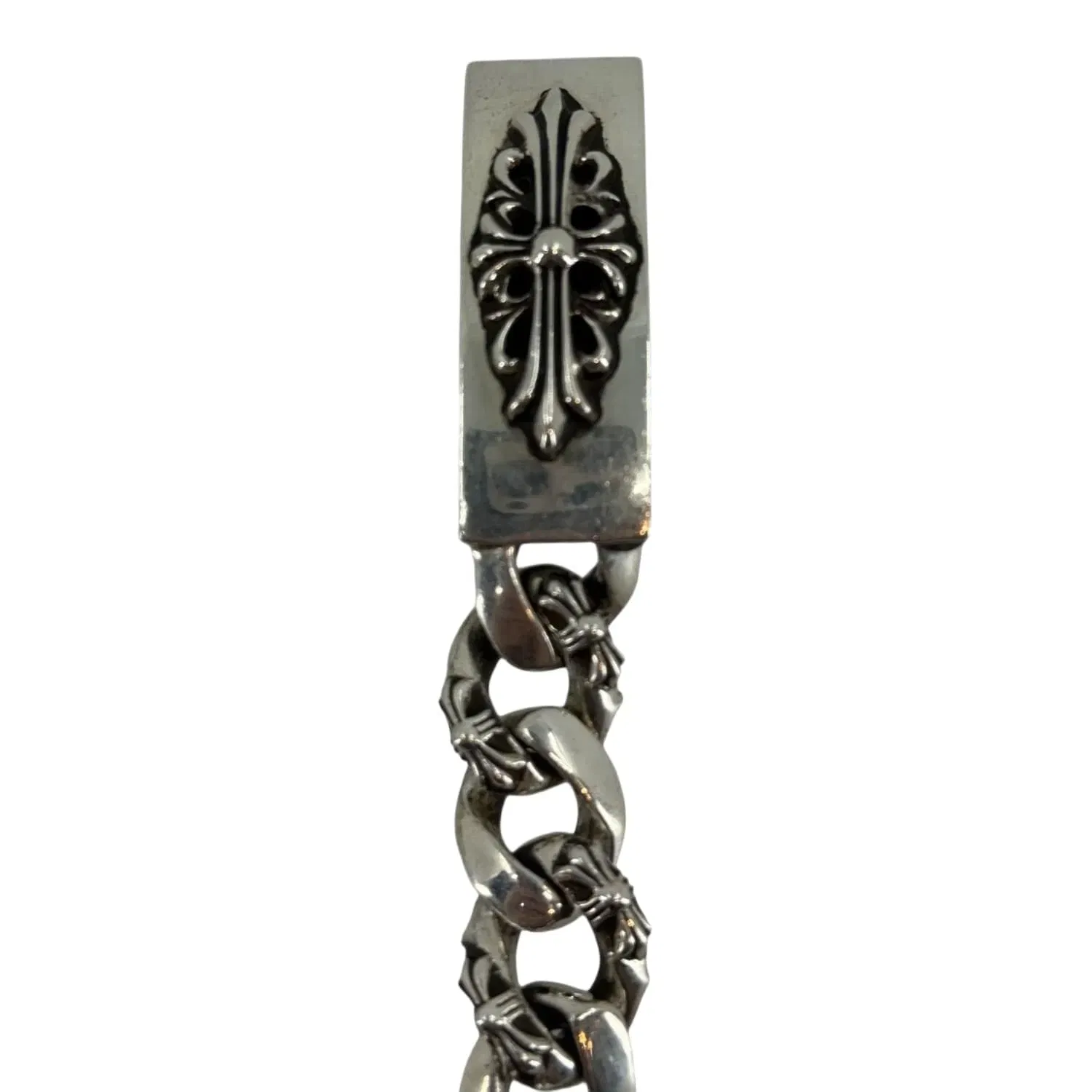 Chrome Hearts Silver Floral Cross Fancy Link Bracelet