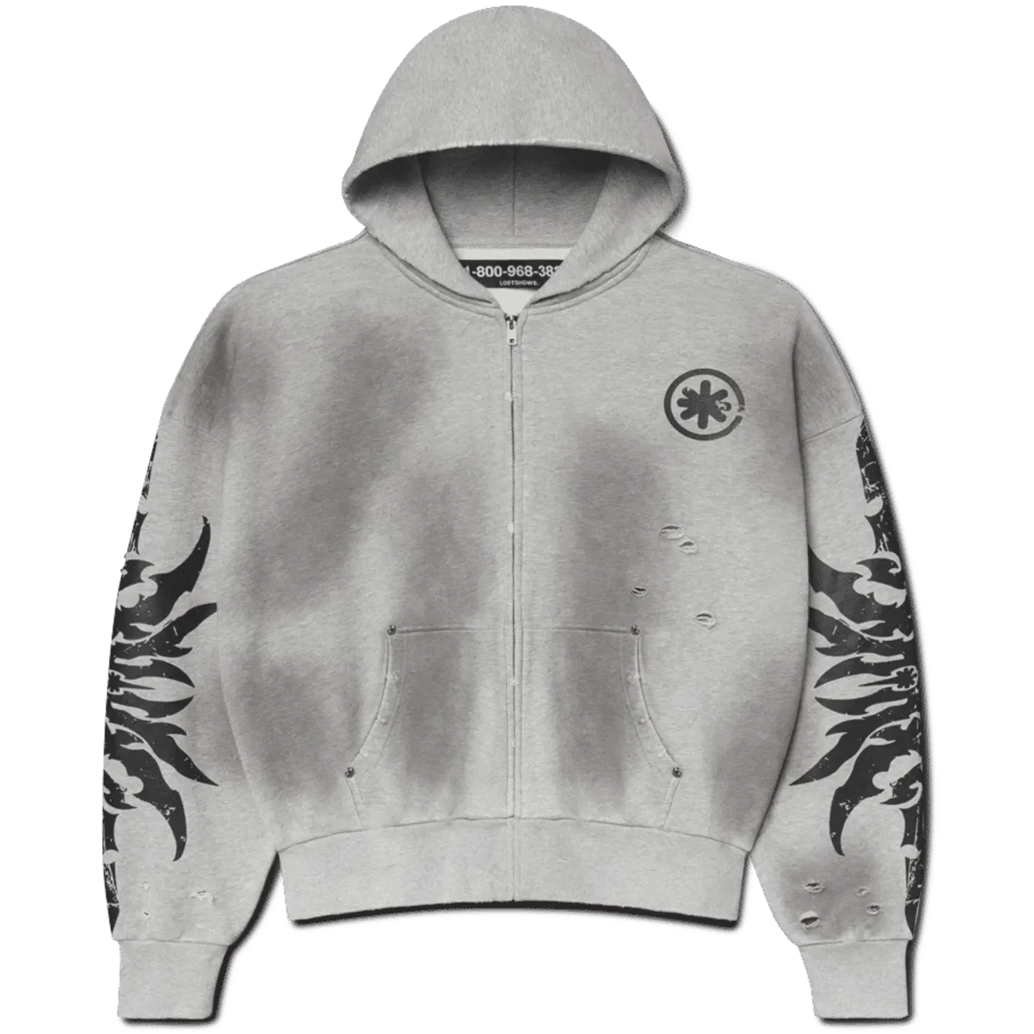Lost Shdws LostShdws Complex Con Exclusive Acid Wash Zip Up Hoodie Grey