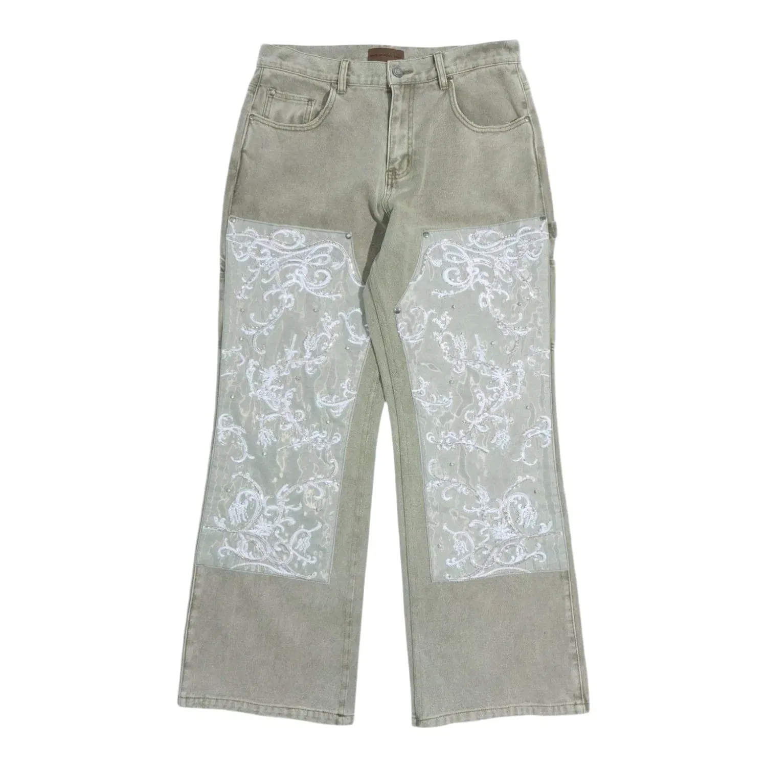 Birth Of Royal Child Beaded Embroidery Carpenter Pants Green