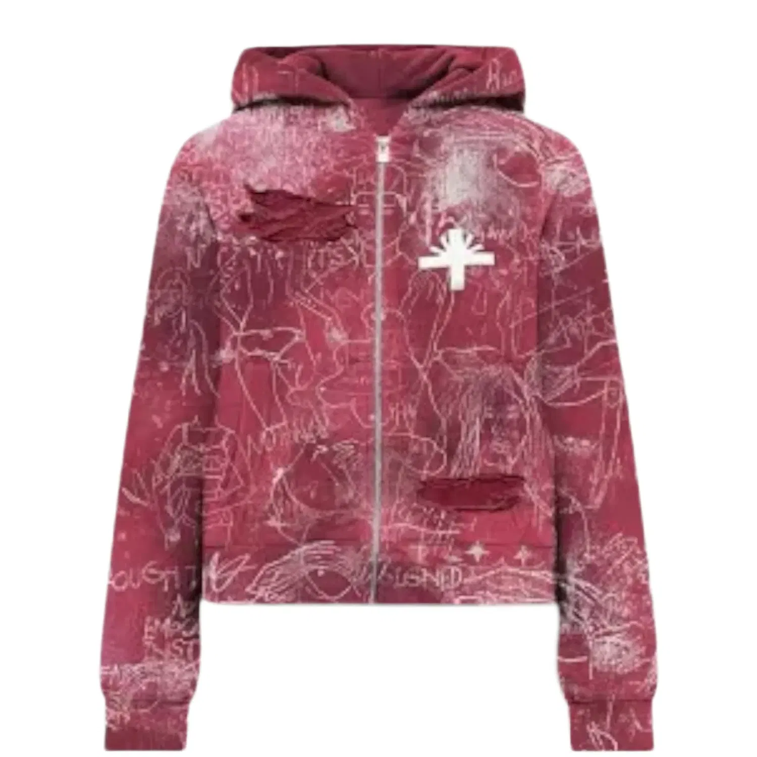 Vertabrae C7 Silo Sketch Graffiti Zip Up Hoodie Red