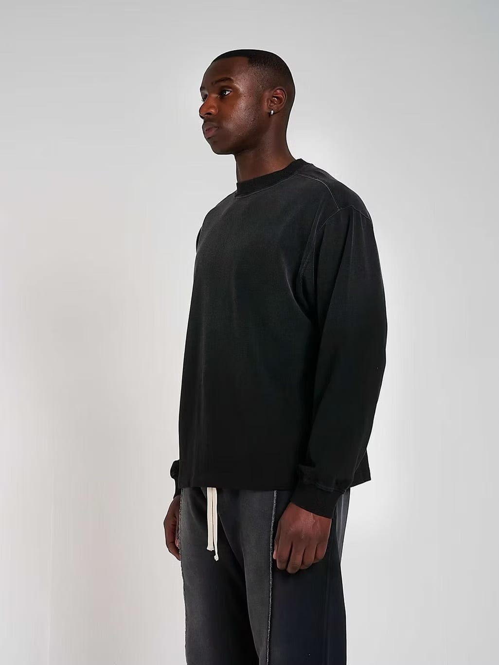 KAIZEN MARKET BLANK HEAVYWEIGHT FADE OUT LONGSLEEVE TEE BLACK