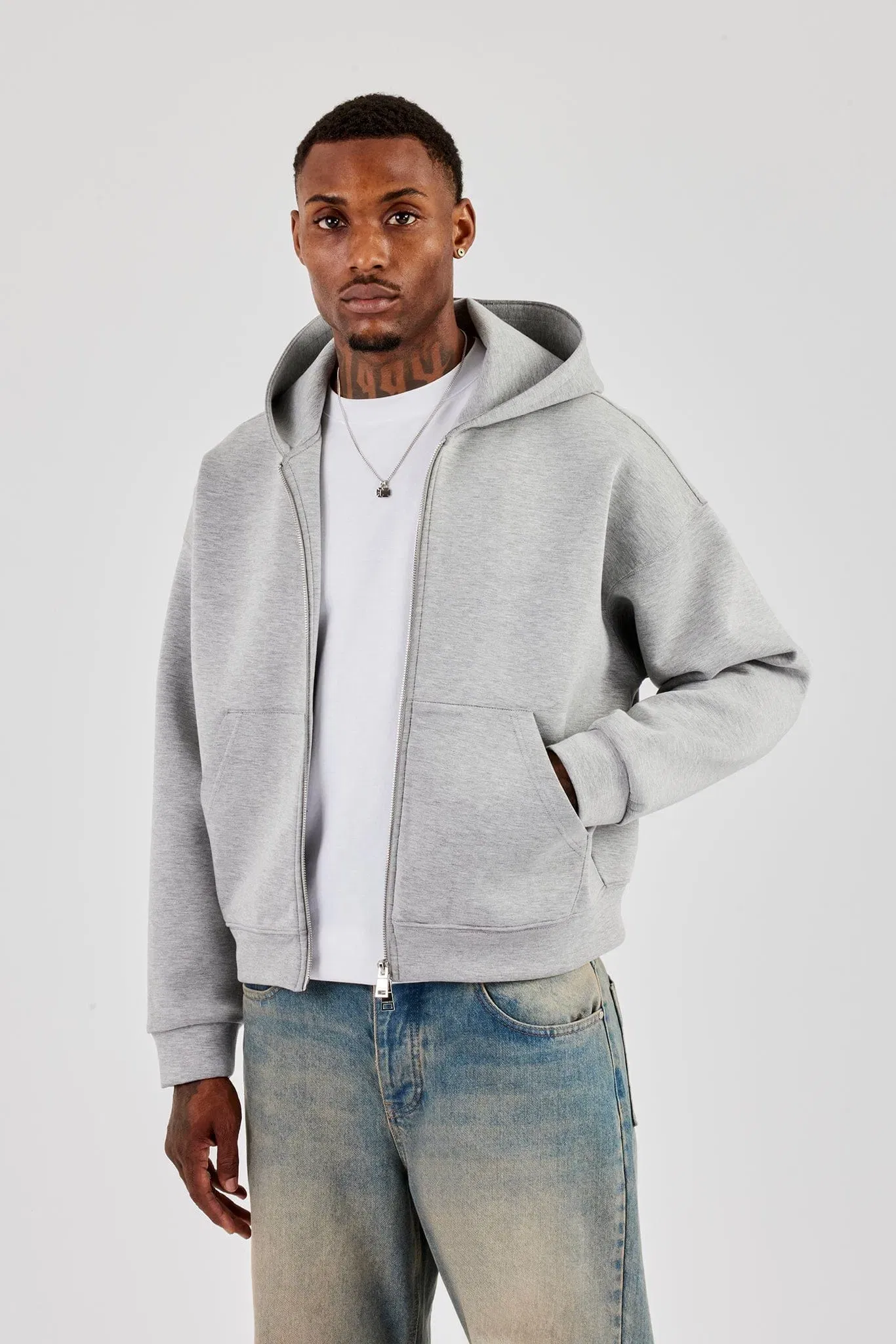Cernucci Scuba Zip Through Boxy Hoodie - Grey