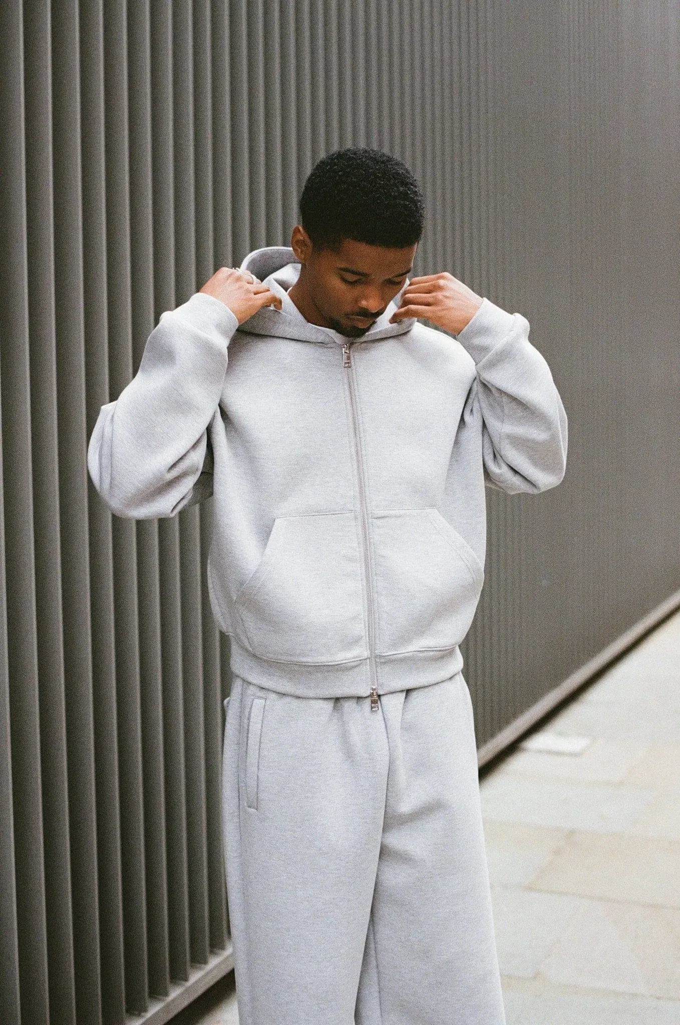 Cernucci Scuba Zip Through Boxy Hoodie - Grey