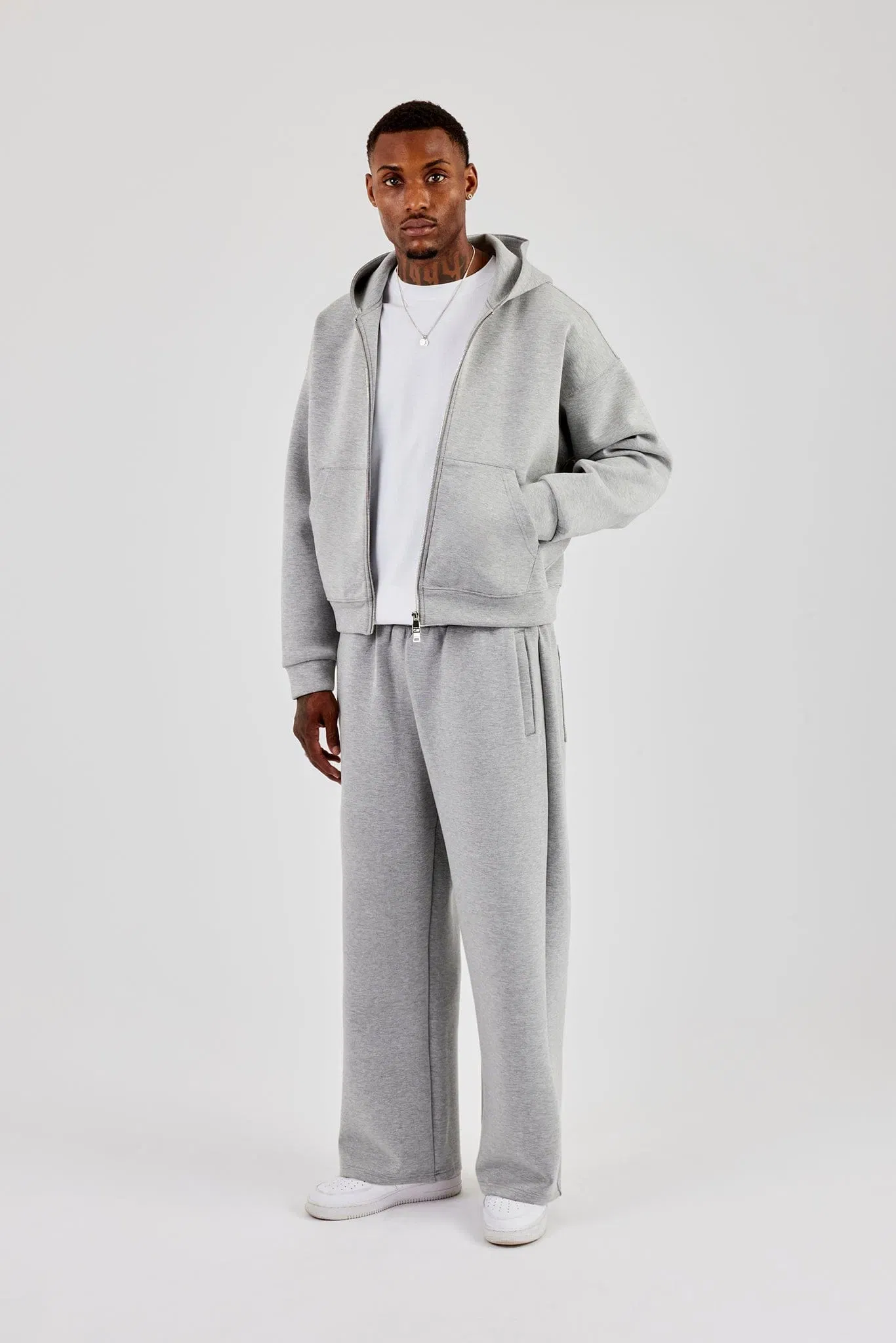 Cernucci Scuba Zip Through Boxy Hoodie - Grey