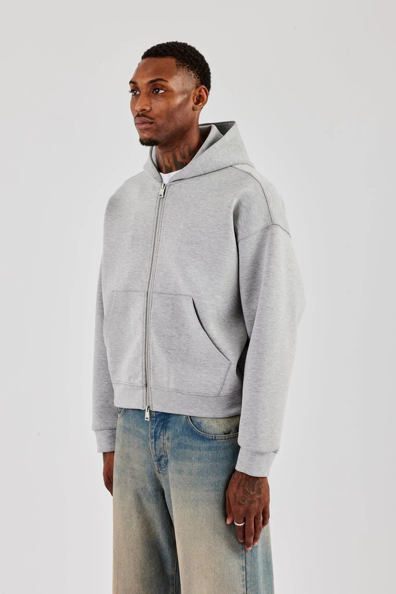 Cernucci Scuba Zip Through Boxy Hoodie - Grey