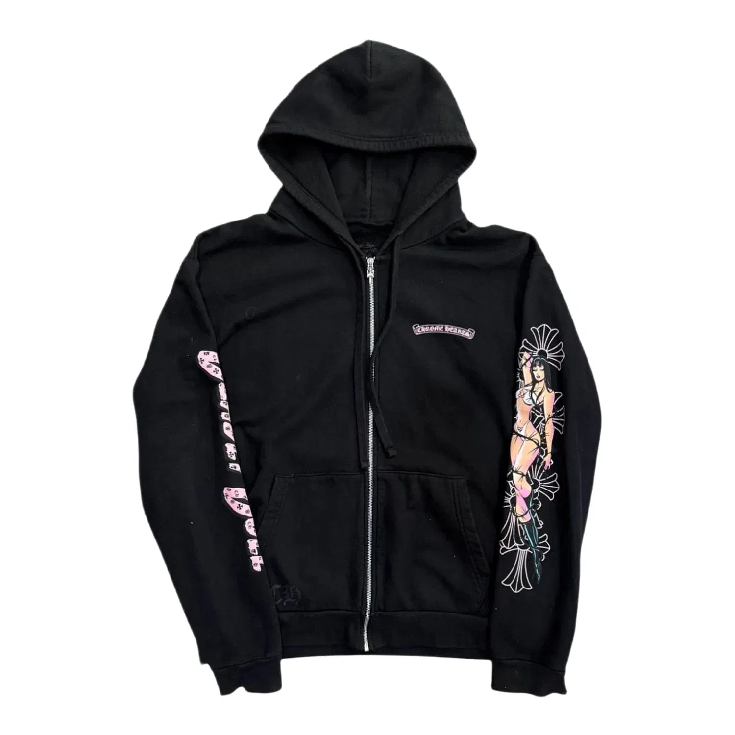 Chrome Hearts Deadly Doll Pink Cross Scroll Logo Zip Up Hoodie