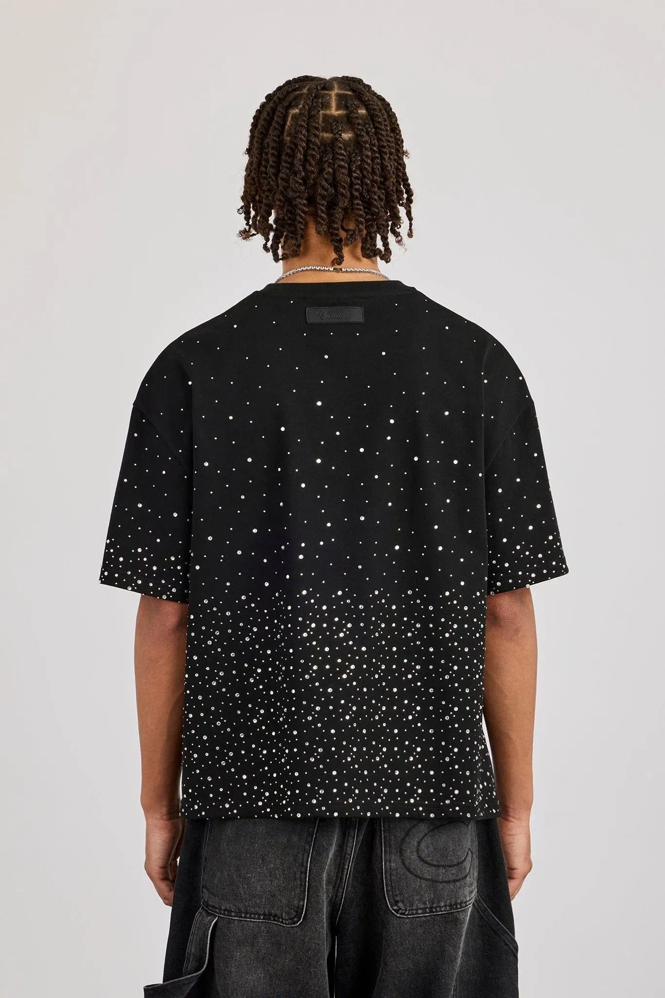 Cernucci Boxy Rhinestone T-Shirt - Black