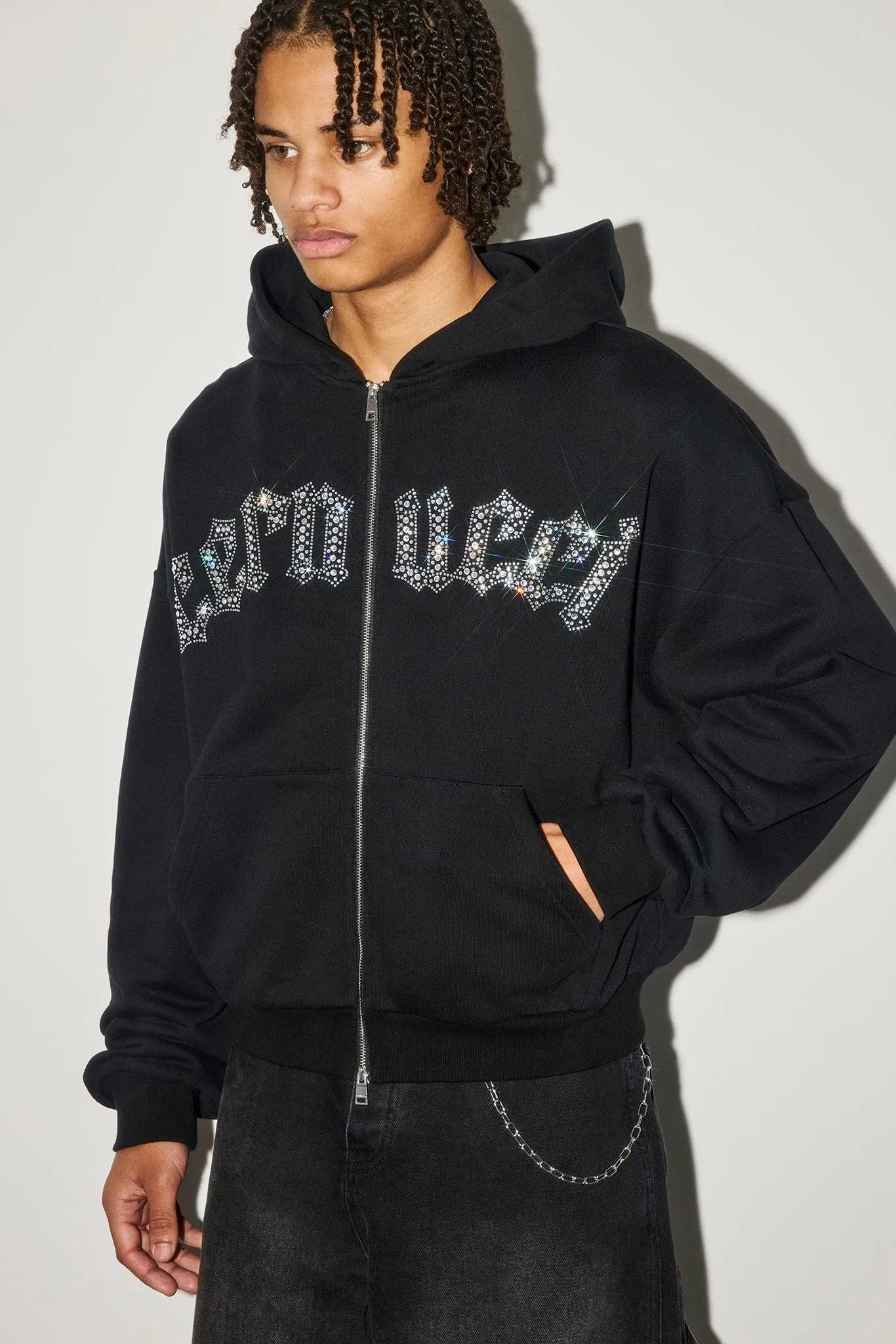 Cernucci Rhinestone Logo Zip Hoodie - Black