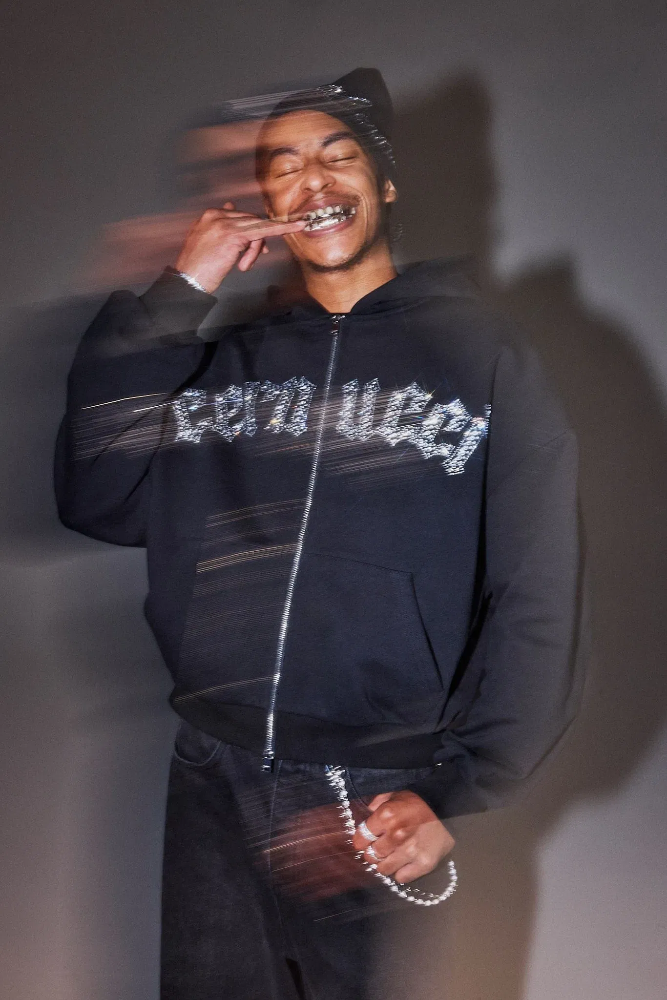 Cernucci Rhinestone Logo Zip Hoodie - Black