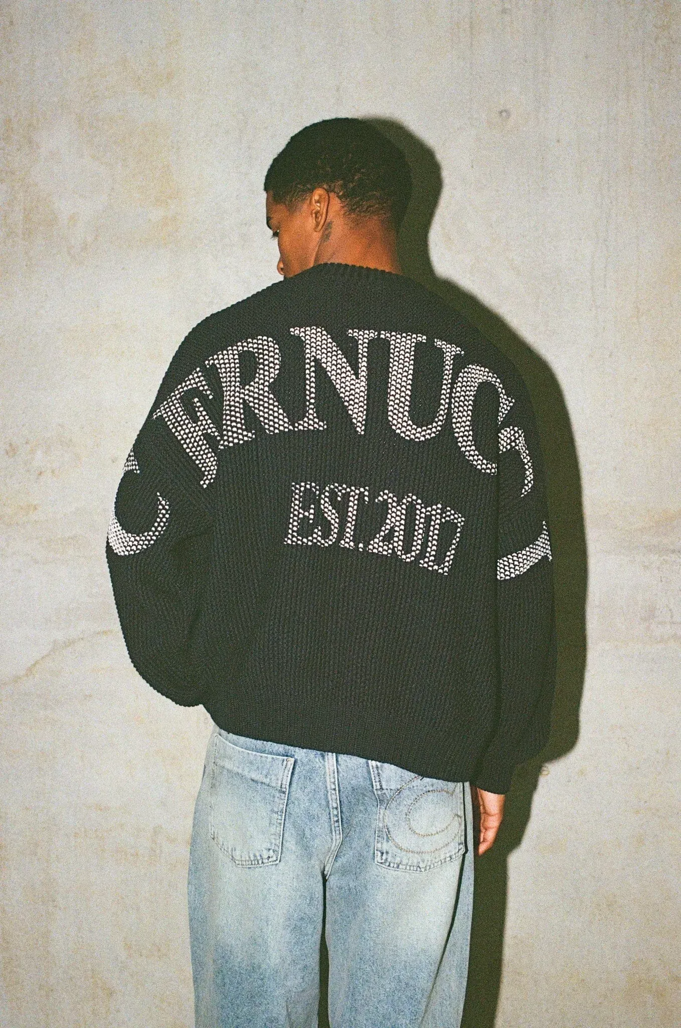 Cernucci Textured Knit Printed Sweatshirt - Navy Blue