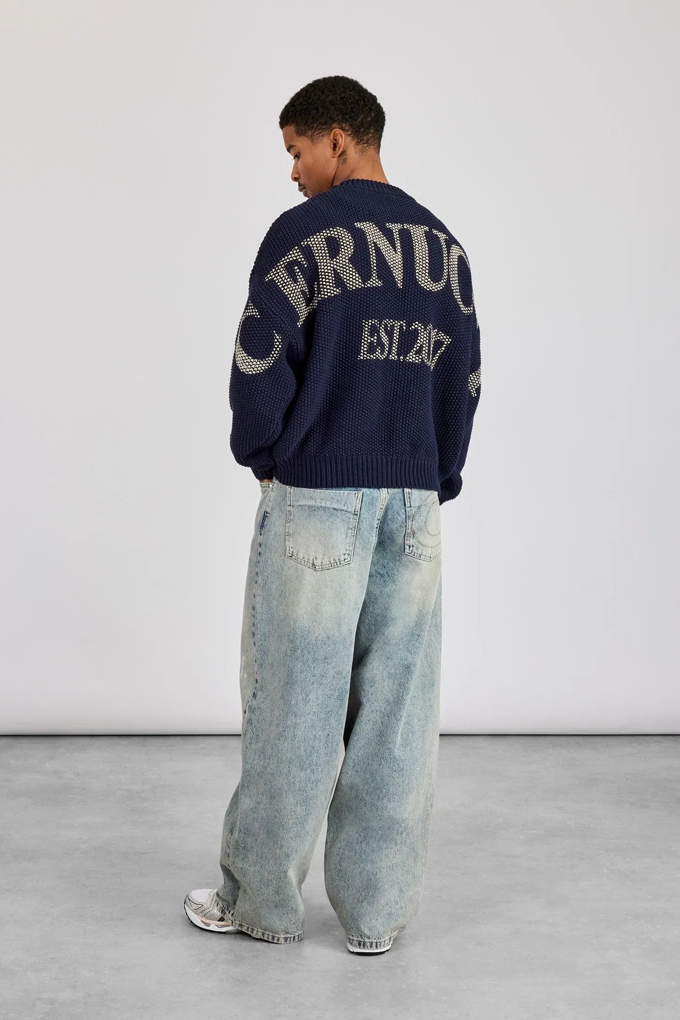 Cernucci Textured Knit Printed Sweatshirt - Navy Blue