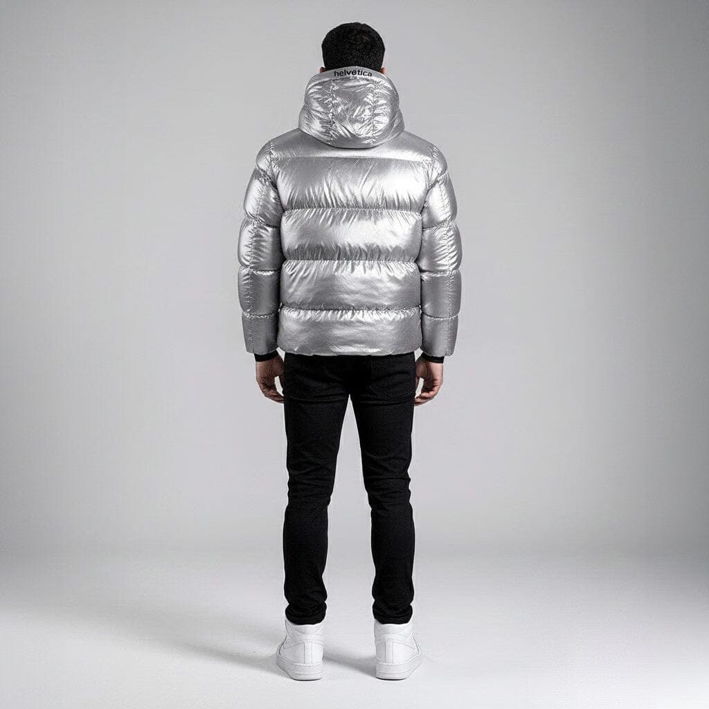 Helvetica Mountain Pioneers Cosmos Hooded Down Jacket - Silver