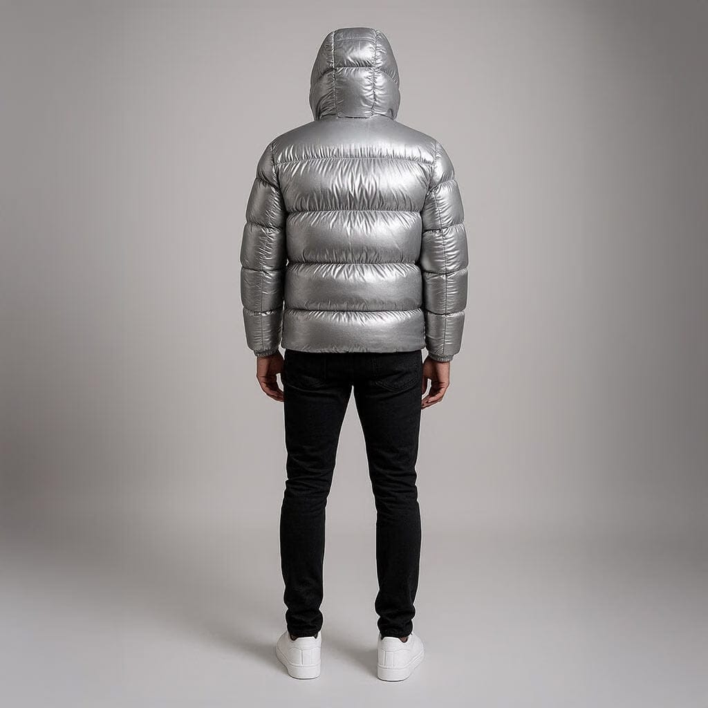 Helvetica Mountain Pioneers Cosmos Hooded Down Jacket - Silver