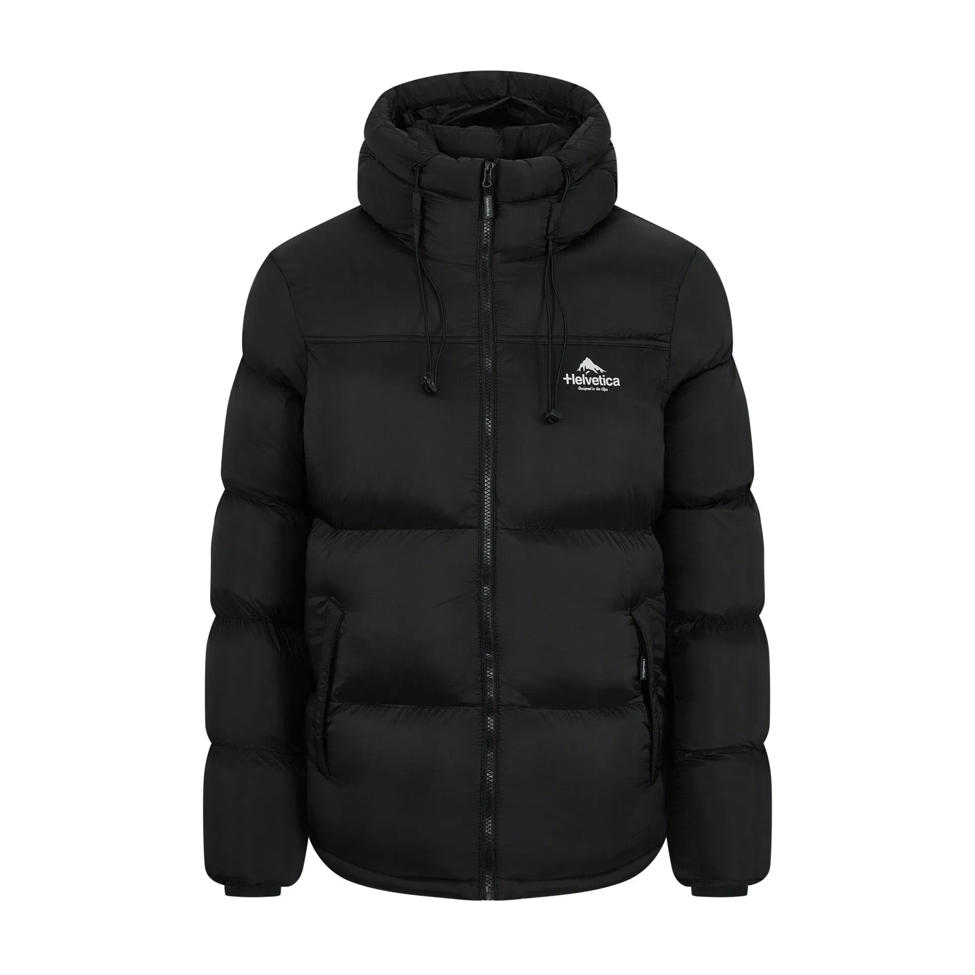 Helvetica Mountain Pioneers Middle Block Hooded Down Jacket